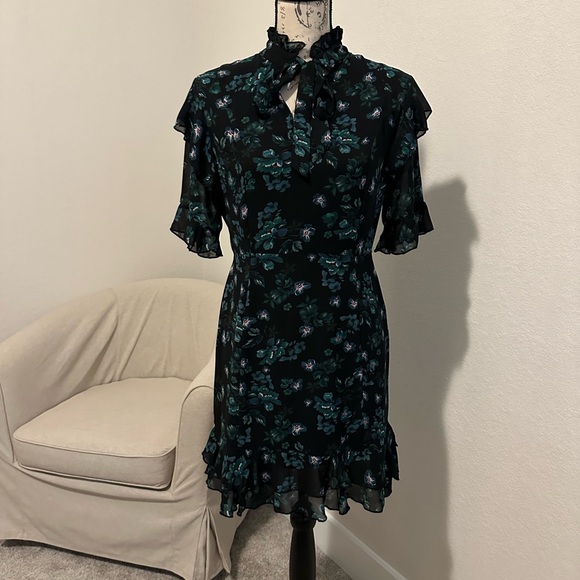 Fashion Union Black and Green Floral Mini Dress - Picture 1 of 5